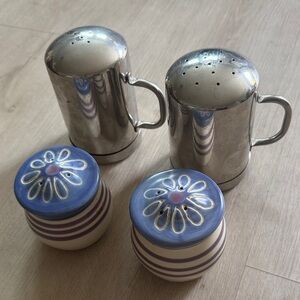 Blue & White Ceramic & Stainless Steel salt & pepper Shakers